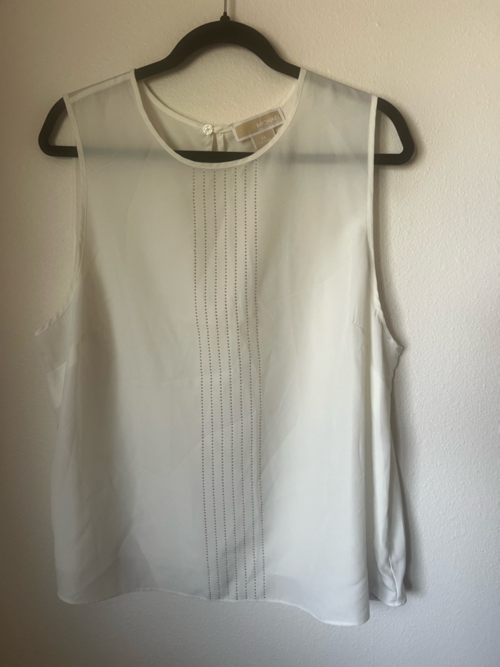 Michael Kors 1X White Sleeveless Blouse Studded Front Sheer Career Top